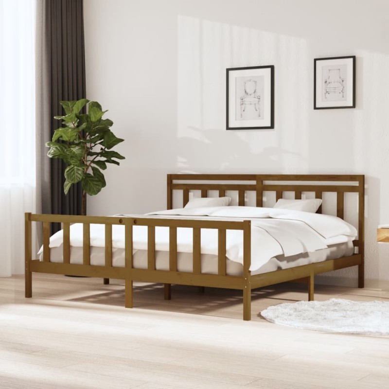 Cadre de lit sans matelas marron miel bois massif 200x200 cm 