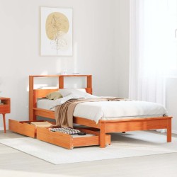 Lit bibliothèque sans matelas cire marron 75x190 cm pin massif 