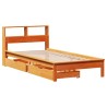 Lit bibliothèque sans matelas cire marron 75x190 cm pin massif 
