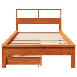 Lit bibliothèque sans matelas cire marron 75x190 cm pin massif 