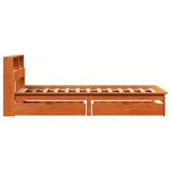 Lit bibliothèque sans matelas cire marron 75x190 cm pin massif 