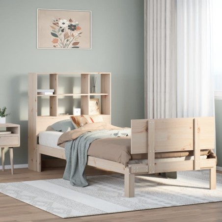 Lit bibliothèque sans matelas 90x190 cm bois de pin massif 