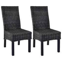 Chaises à manger lot de 2 noir rotin kubu et bois de manguier 