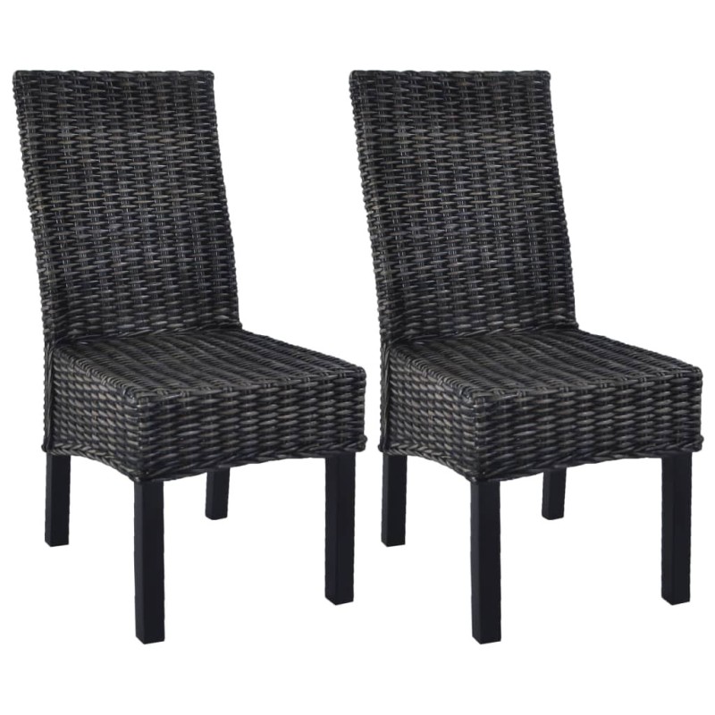 Chaises à manger lot de 2 noir rotin kubu et bois de manguier 
