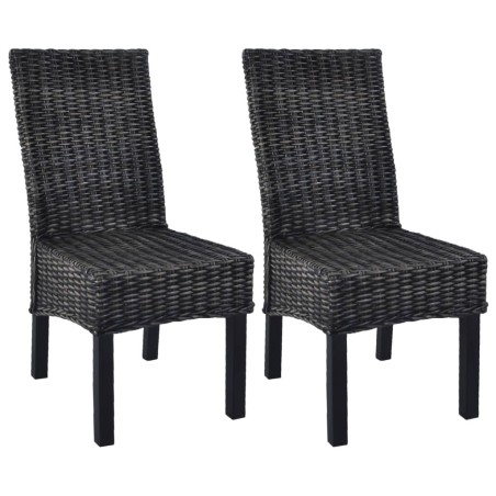 Chaises à manger lot de 2 noir rotin kubu et bois de manguier 