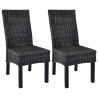 Chaises à manger lot de 2 noir rotin kubu et bois de manguier 