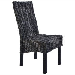 Chaises à manger lot de 2 noir rotin kubu et bois de manguier 