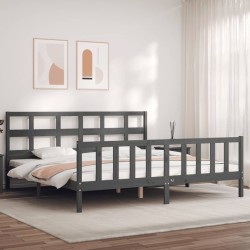 Cadre de lit avec tête de lit gris Super King Size bois massif 