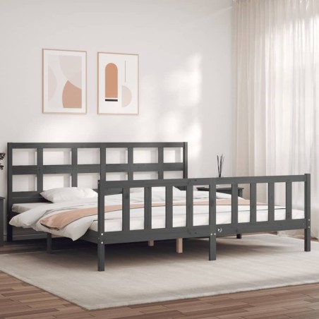 Cadre de lit avec tête de lit gris Super King Size bois massif 