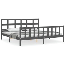 Cadre de lit avec tête de lit gris Super King Size bois massif 