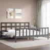 Cadre de lit avec tête de lit gris Super King Size bois massif 