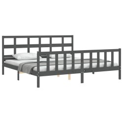 Cadre de lit avec tête de lit gris Super King Size bois massif 