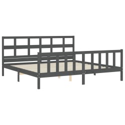 Cadre de lit avec tête de lit gris Super King Size bois massif 