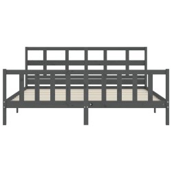 Cadre de lit avec tête de lit gris Super King Size bois massif 
