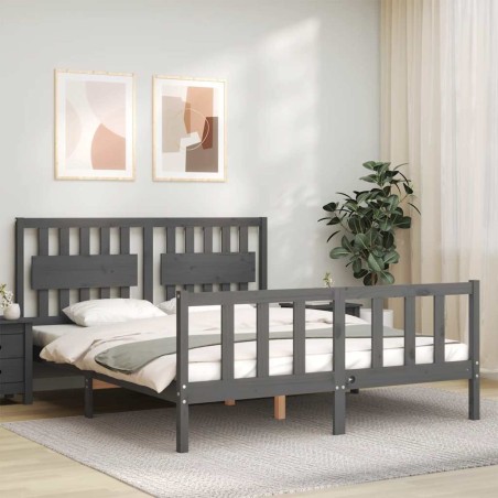 Cadre de lit sans matelas gris bois de pin massif 