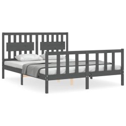 Cadre de lit sans matelas gris bois de pin massif 