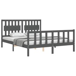 Cadre de lit sans matelas gris bois de pin massif 