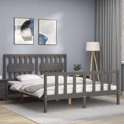 Cadre de lit sans matelas gris bois de pin massif 