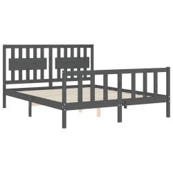 Cadre de lit sans matelas gris bois de pin massif 