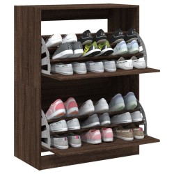Armoire à chaussures 2 tiroirs rabattables chêne marron 