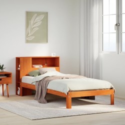 Lit bibliothèque sans matelas cire marron 90x200 cm pin massif 