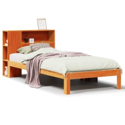 Lit bibliothèque sans matelas cire marron 90x200 cm pin massif 