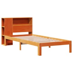 Lit bibliothèque sans matelas cire marron 90x200 cm pin massif 