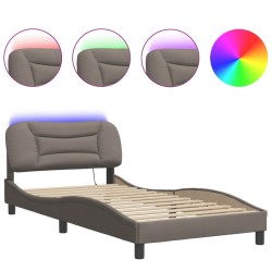 Cadre de lit avec LED sans matelas taupe 100x200 cm tissu 