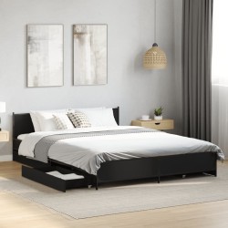 Cadre de lit avec tiroirs sans matelas noir 150x200 cm 