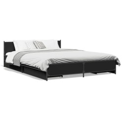 Cadre de lit avec tiroirs sans matelas noir 150x200 cm 