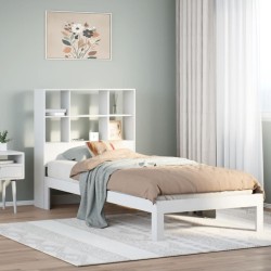 Lit bibliothèque sans matelas blanc 90x200cm bois de pin massif 