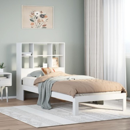 Lit bibliothèque sans matelas blanc 90x200cm bois de pin massif 