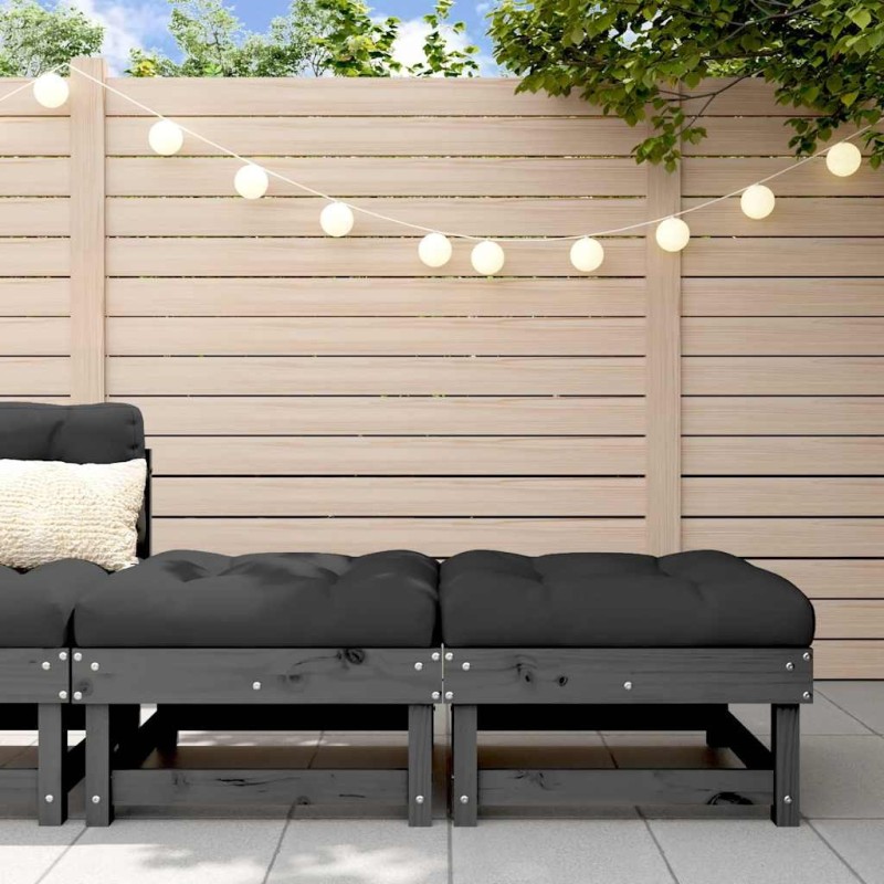Repose-pieds de jardin coussins lot de 2 gris bois pin massif 