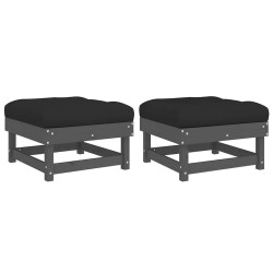 Repose-pieds de jardin coussins lot de 2 gris bois pin massif 