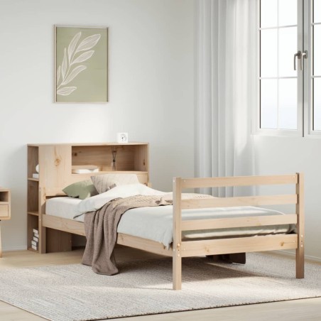 Lit bibliothèque sans matelas 90x200 cm bois de pin massif 