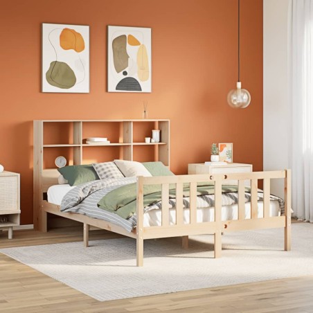 Lit bibliothèque sans matelas 120x200 cm bois de pin massif 