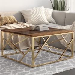Table basse doré acier inoxydable et bois de mélèze massif 