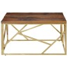 Table basse doré acier inoxydable et bois de mélèze massif 