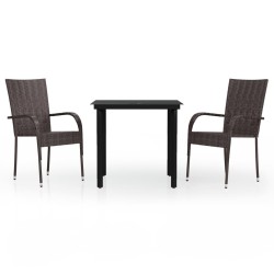 Ensemble à manger de jardin 3 pcs Marron et noir 