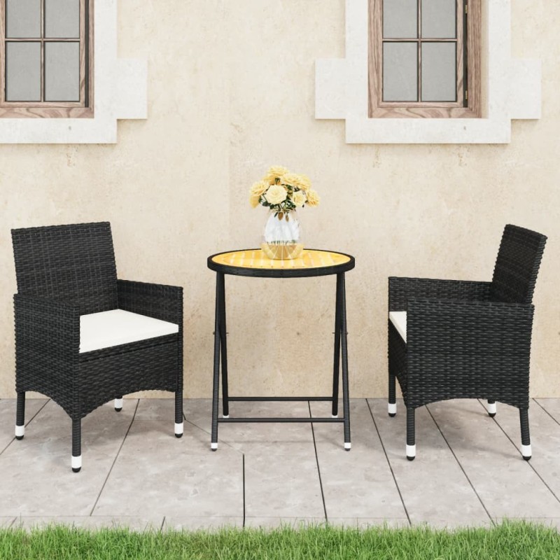 Ensemble de bistro de jardin 3 pcs rotin et bois d’acacia noir 