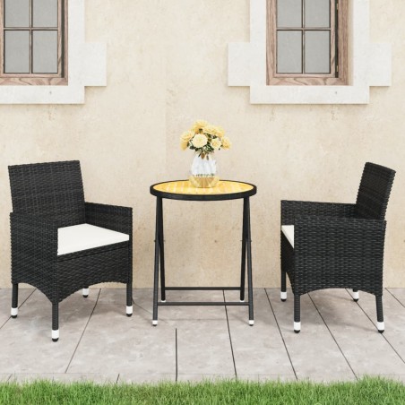 Ensemble de bistro de jardin 3 pcs rotin et bois d’acacia noir 