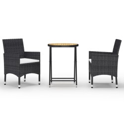 Ensemble de bistro de jardin 3 pcs rotin et bois d’acacia noir 