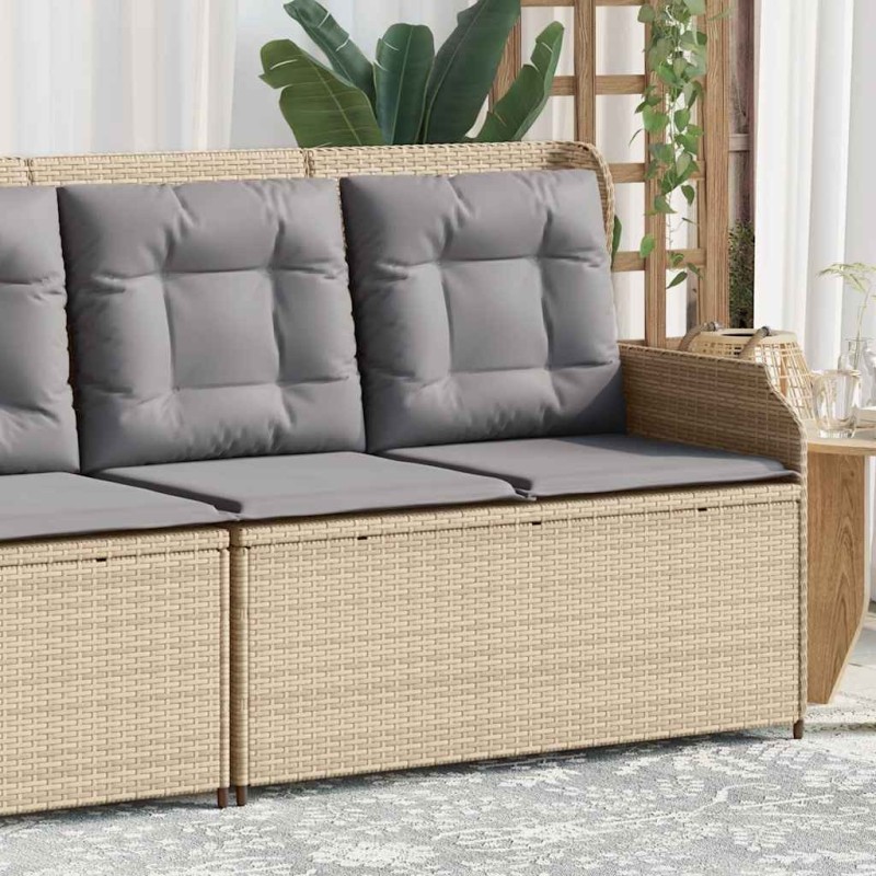 Banc inclinable de jardin avec coussins beige résine tressée 