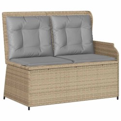 Banc inclinable de jardin avec coussins beige résine tressée 