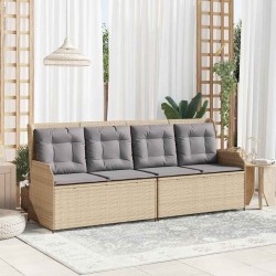Banc inclinable de jardin avec coussins beige résine tressée 