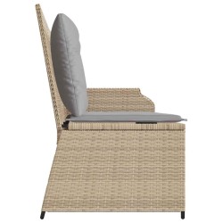 Banc inclinable de jardin avec coussins beige résine tressée 