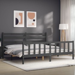 Cadre de lit avec tête de lit gris 180x200 cm bois massif 