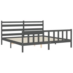 Cadre de lit avec tête de lit gris 180x200 cm bois massif 