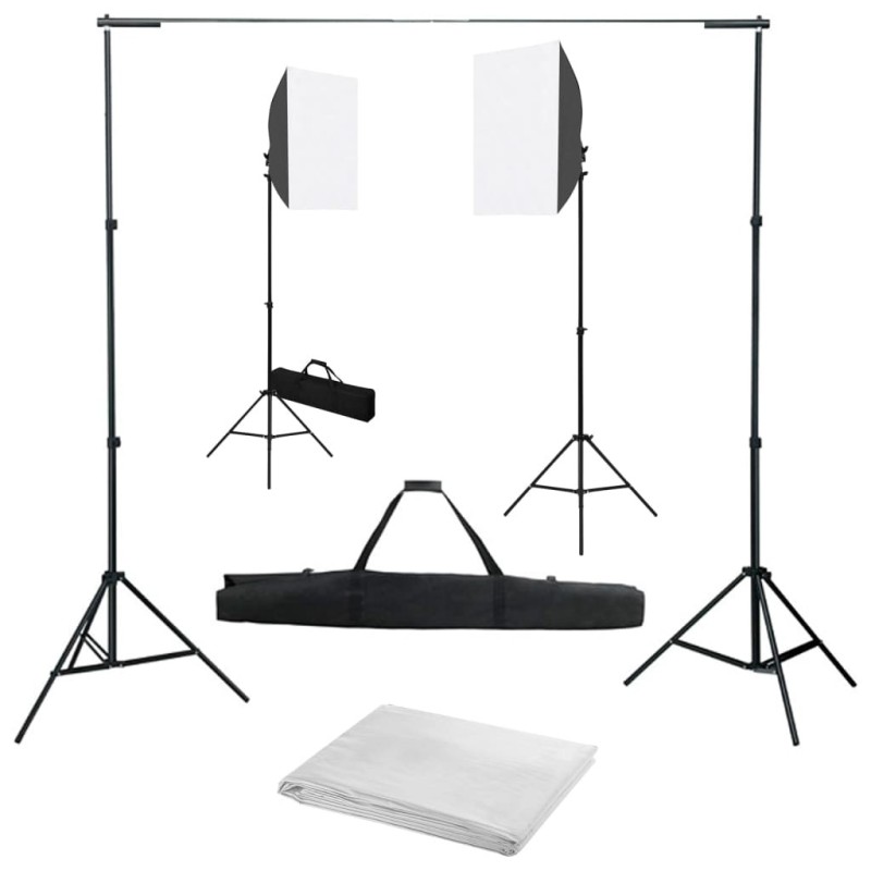 Kit de studio photo avec boîtes à lumière et toile de fond 