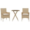 Ensemble de bistro avec coussins 3 pcs beige rotin et verre 